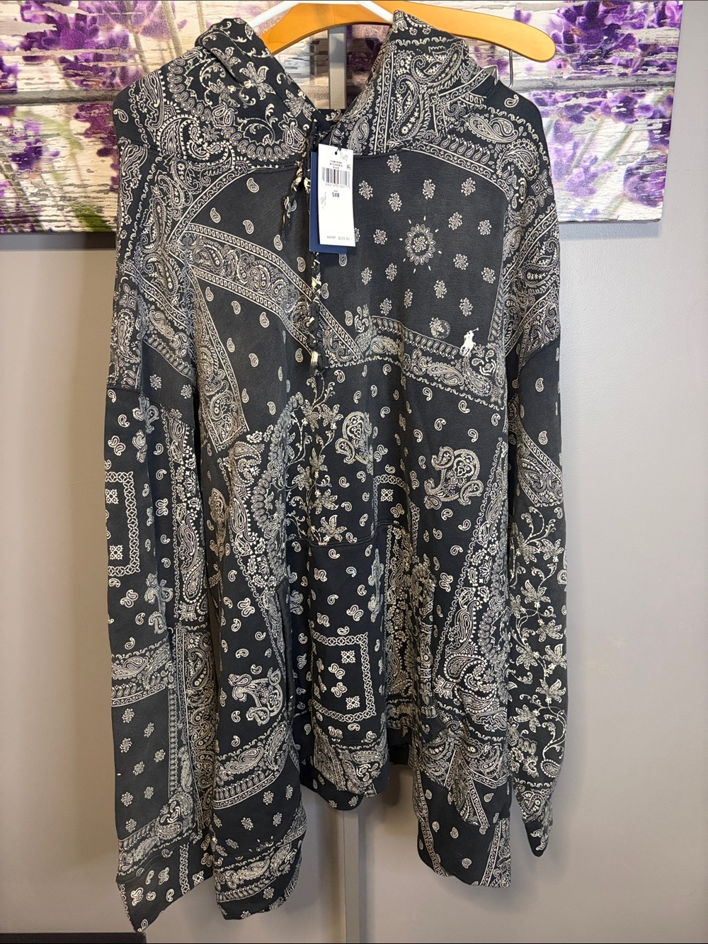Polo by Ralph Lauren Black Bandana Print Hooded Sweatshirt NWT Big and Tall 5XB